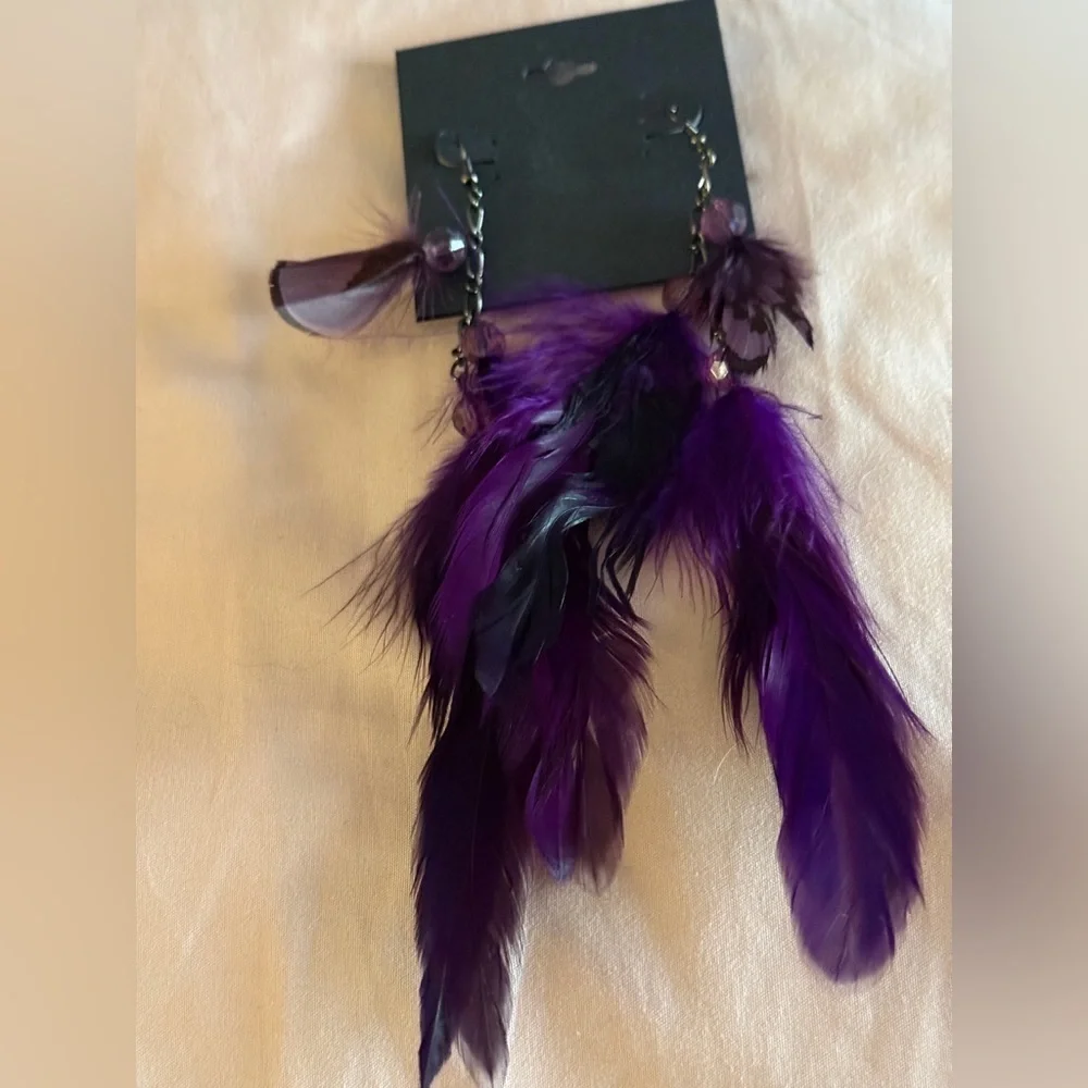 Purple Feather Earrings NWT